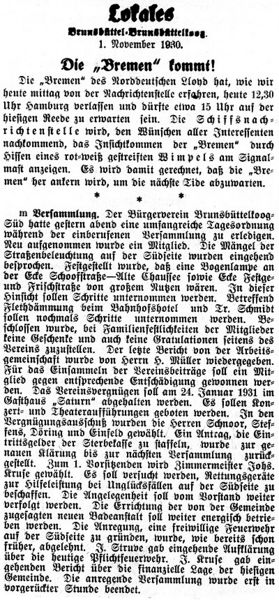 Datei:1930-11-01 001 Die Bremen kommt.jpg