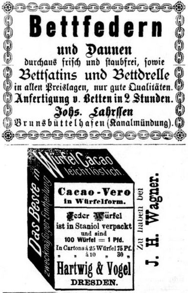 Datei:1891.04.11-Bettfedern und Cacao in Staniol.jpg