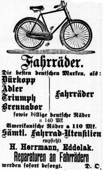 Datei:1898.04.05-Fahrraeder in Eddelak.jpg